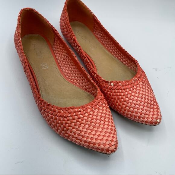 Aldo Orange Red Woven Basket Style Pointed Toe Flats Womens 8 Slip On Casual - Picture 1 of 7